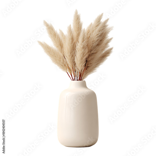 Wallpaper Mural White vase filled with tan pampas grass on transparent background, minimalist design Torontodigital.ca
