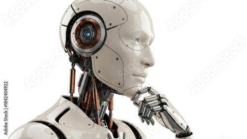 Canvas Print Thinking humanoid robot PNG isolated on transparent background, futuristic artif