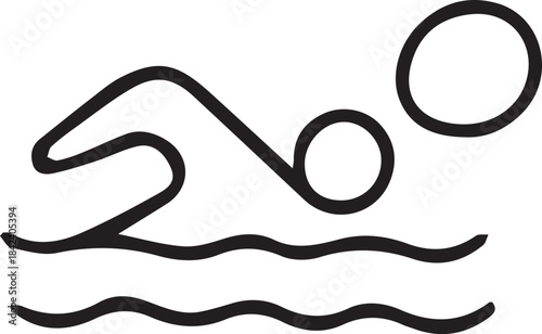 Hand-drawn black and white doodle vector illustration of a swimmer in simple schematic line art. Perfect for sports themes, fitness designs, training materials, health concepts and minimal athletic gr