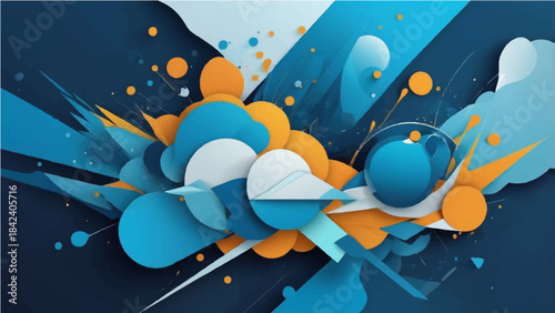 Abstract blue background design with spring floral pattern, butterflies, and celebration symbols for a new year card