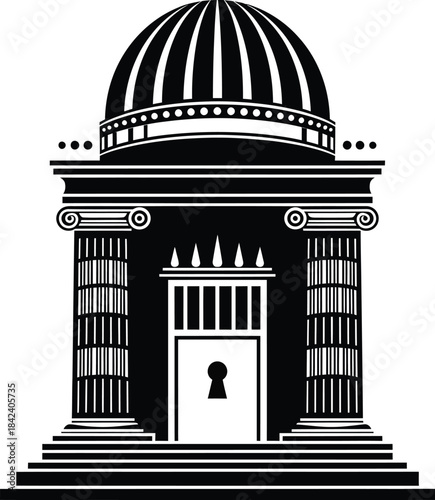 Secure bank building architectural icon vector