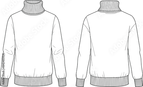 Women's Loose Kimono Style Cardigan Fashion Flat CAD Drawing Vector Illustration, Three-Quarter Sleeves with Stitched Detail, Open Front and Patch Pockets, Apparel Template