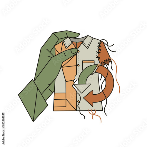 Hand Holding Upcycled Shirt with Recycling Arrow, Sustainable Fashion Concept.