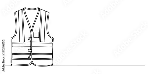 Continuous one line of a high visibility vest , workplace visibility theme, hand drawn vector illustration.