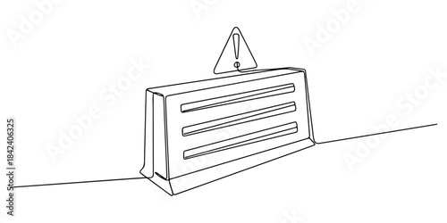 Continuous one line of a construction barrier with strong horizontal lines, restricted area safety theme, hand drawn vector illustration.