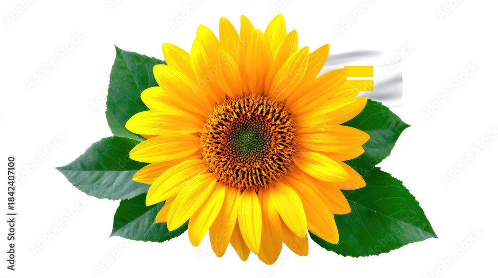 Obraz premium Bright Sunflower with Vibrant Petals and Fresh Green Leaves