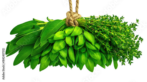 Fresh Herbal Bunch of Sage and Thyme with Natural Twine Tie