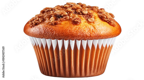 Freshly Baked Muffin with Crumb Topping on White Background
