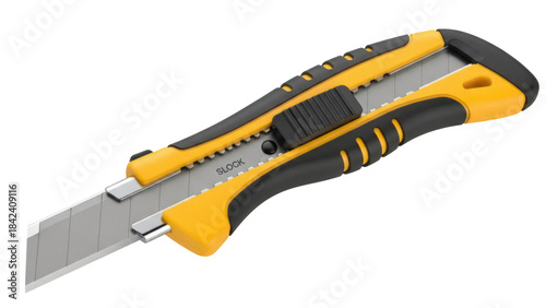 Konstfotografi Yellow and black utility knife isolated PNG, box cutter with retractable blade f