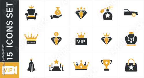 Luxury premium wealth status success icons. exclusive lifestyle. Vector icons for luxury, wealth, 
premium status, and success concepts.