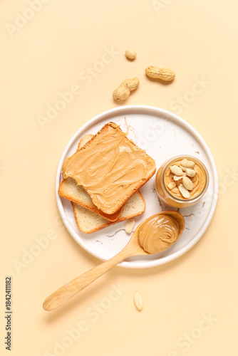 Jar with tasty peanut butte...