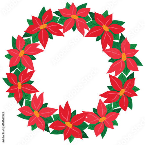 Poinsettia wreath. Vector illustration of a round poinsettia frame.