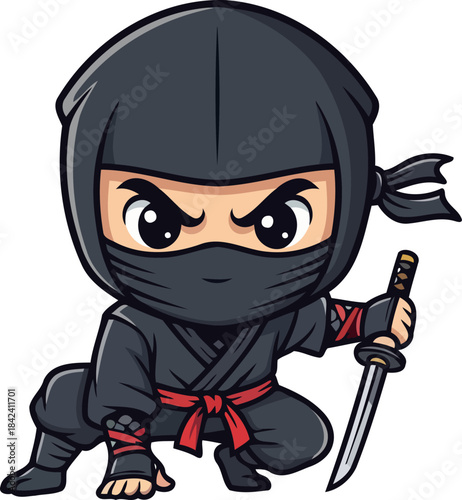 shadows embrace agile chibi ninjas unwavering resolve for stealthy missions, isolated on transparent background