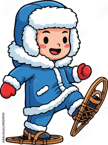 smiling snowshoe scout embracing the wild with arctic cheer, isolated on transparent background