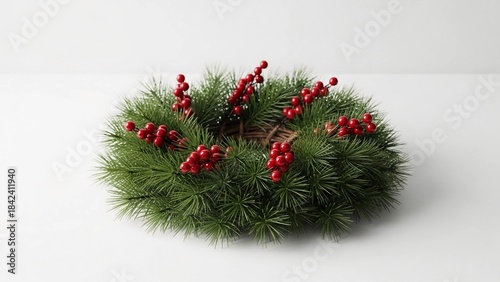 Christmas Pine Wreath with Red Berries – Winter Holiday Decoration