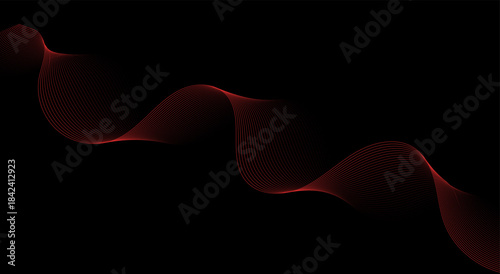 Abstract background with glowing red wave lines on a dark black gradient.