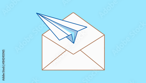 Sending an email with a paper airplane emerging from an envelope illustration