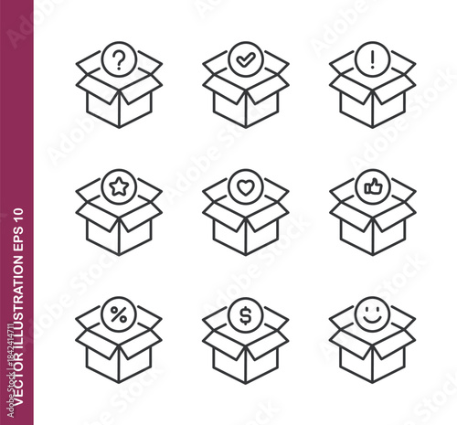 Open Box line icons - Mini collection and editable stroke series icon
