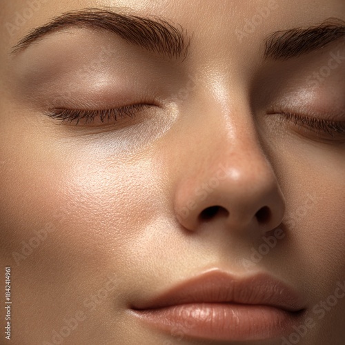 close up of woman face with super natural and clean make up