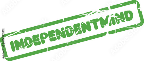 A vintage green rubber stamp displaying the word INDEPENDENTMIND for free thinking
