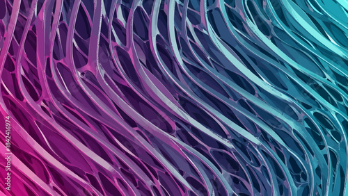 Abstract Flowing Organic Network Design in Teal and Magenta Hues