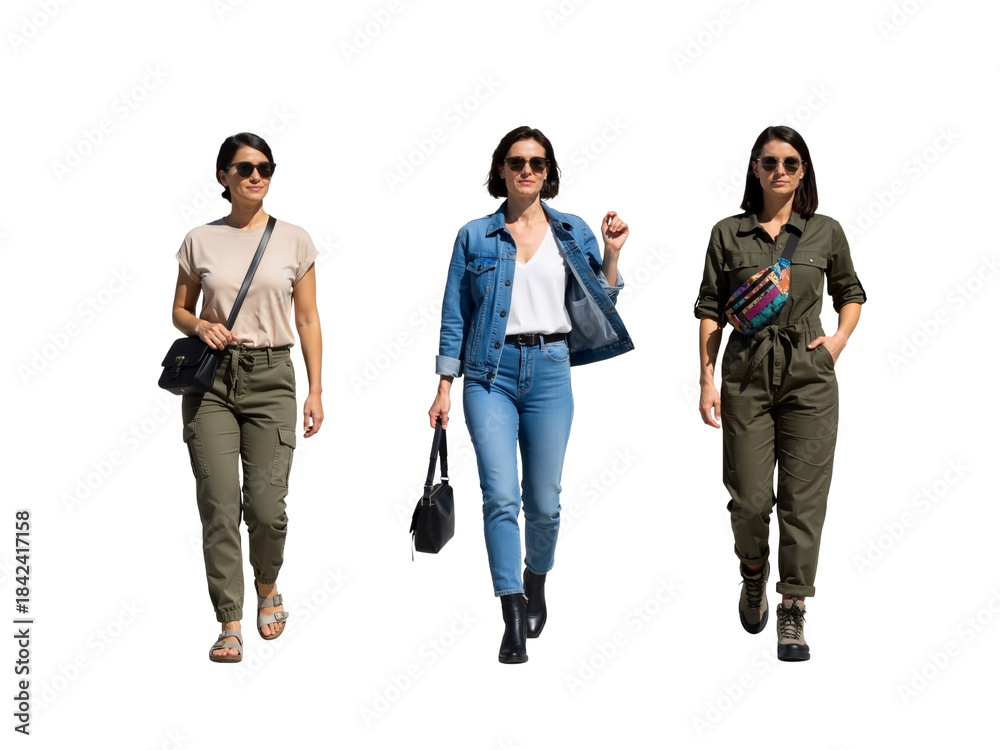 Obraz premium Three Women Walking Together – Confident, Stylish, and Ready for Adventure