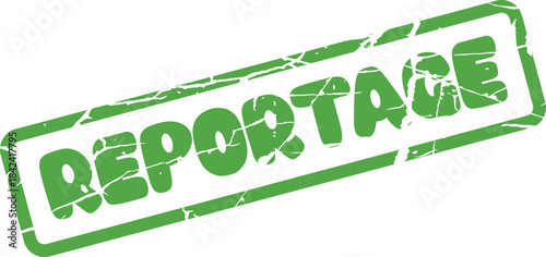 Distressed green Reportage stamp texture for journalistic narratives and authentic storytelling