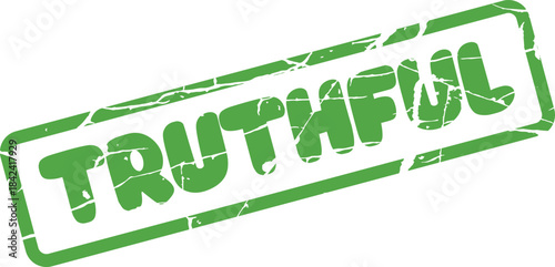 Authentic green distressed rubber stamp with the word TRUTHFUL conveying sincerity and honesty