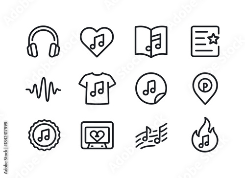 Music Icon Set. Music Identity. Line icon set of Music Identity: