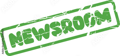 Textured green rubber stamp mark indicating Newsroom for media journalism and broadcast industry