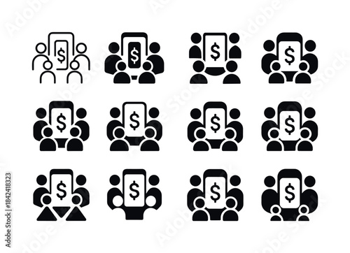 Family Budget Icons. Tracking family finances using an app. Icon