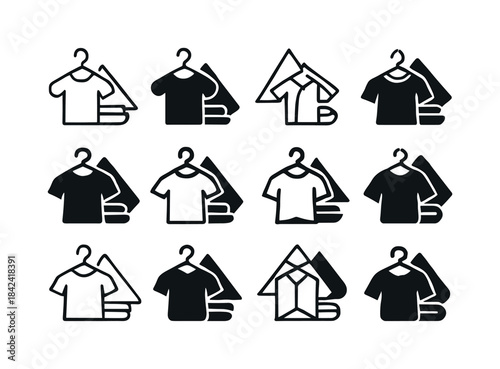 Summer Clothes Icons. Putting away summer clothes. Icon set. Set