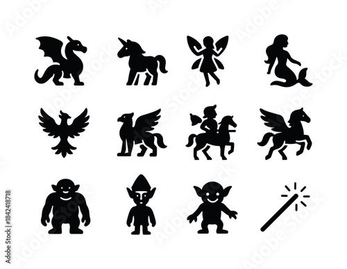 Magical Creatures Icons. Magical Creatures. Solid icon set of ma