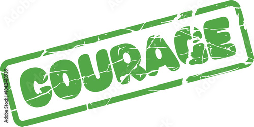 Vibrant Green Courage Grungy Stamp Representing Bravery, Strength, and Determination