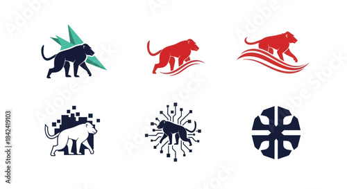 A collection of six stylized primate logos, using shapes and tech-inspired elements