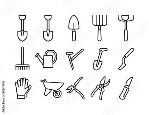 Gardening Tools Icons. Gardening Tools. Line icon set of Gardeni