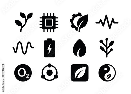 Eco-Tech Icon Set. Organic Technology. Solid icon set of Organic