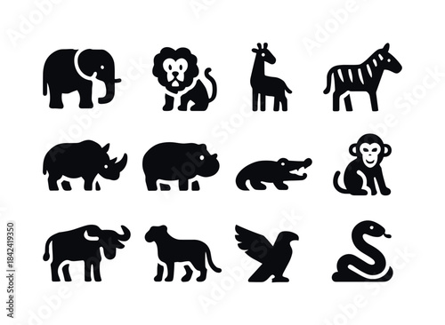 Wildlife Icon Grid. Wildlife Animals. Solid icon set of Wildlife
