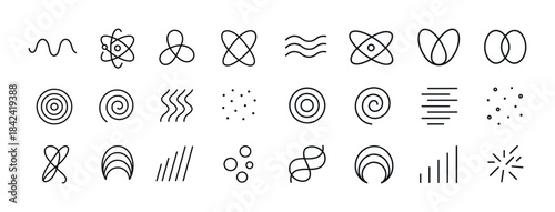 Collection of geometric line symbols and abstract patterns