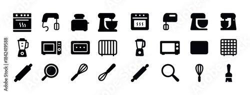 Kitchen appliance icons: blender, mixer, toaster, oven, microwav