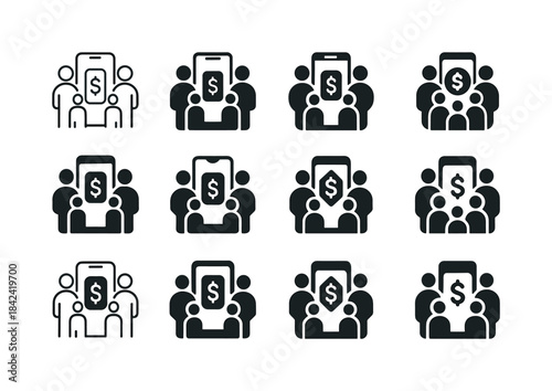 Family Budget Icons. Tracking family finances using an app. Icon