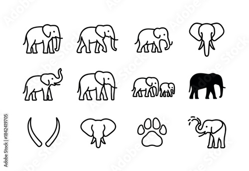Elephant Line Icons. Elephants. Line icon set of Elephants: elep