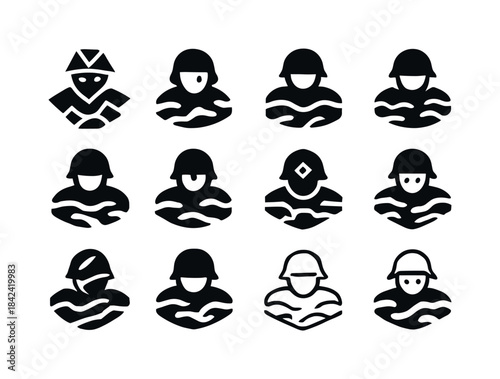 Camouflage Soldier Icon Set. Enemy soldiers hiding. Icon set. Se