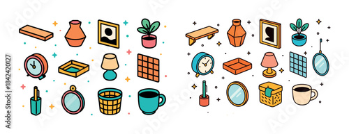 Colorful isometric home decor and accessories collection