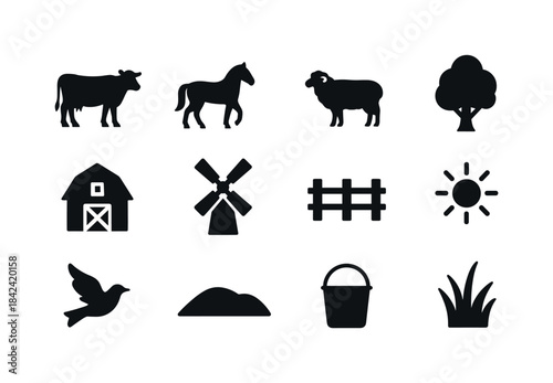 Pastoral Icon Silhouettes. Pastoral silhouettes. Solid icon set