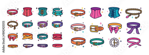 Colorful assortment of fashion belts and accessories in various