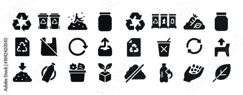 Set of recycling and composting icons for sustainable waste mana