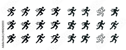 Set of running icons in various styles and movements