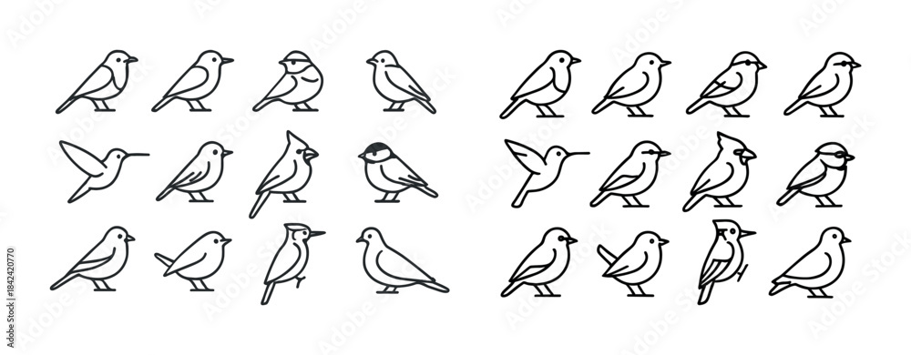 Fototapeta premium Collection of simple bird line drawings in various poses
