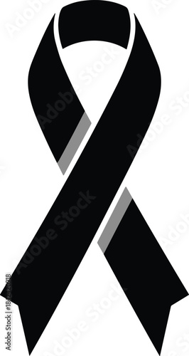 A solemn black awareness ribbon symbolizing mourning, remembrance, and solidarity for loss, tragedy, or a cause requiring public recognition and respectful attention.